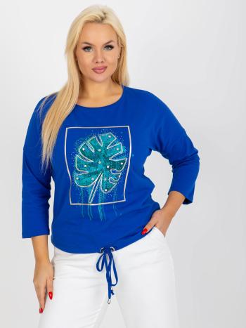 MODRÉ TRIČKO S MOTIVEM LISTU -RV-BZ-8453.34X-BLUE Velikost: ONE SIZE