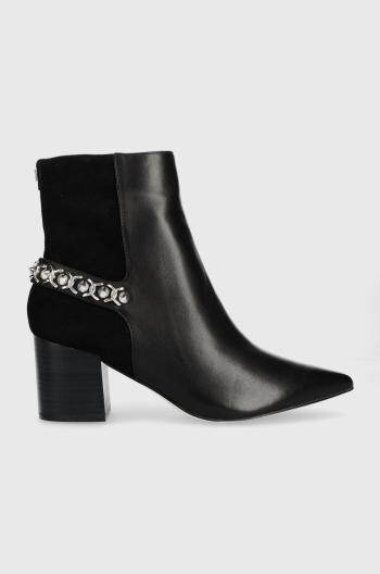 Kožené kotníkové boty Guess Hibah dámské, černá barva, na podpatku