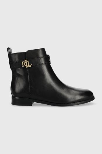 Kožené kotníkové boty Lauren Ralph Lauren Burnished Calf dámské, černá barva, na plochém podpatku