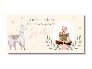 Narozeninový banner s fotkou - Lama Rozměr banner: 130 x 260 cm