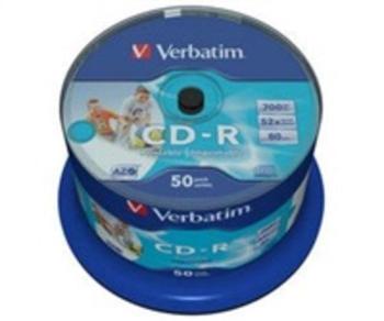 CD-R 700MB, 80min., 52x, Printable, no-ID, Verbatim, 50-cake, bal. 50 ks, 43438