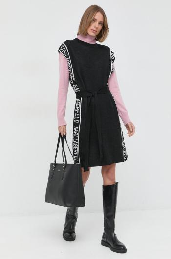 Vlněné šaty Karl Lagerfeld černá barva, mini