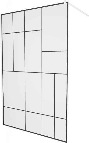 MEXEN/S KIOTO Sprchová zástěna WALK-IN 90 x 200 cm, transparent/černý vzor 8 mm, bílá 800-090-101-20-78
