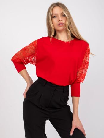 ČERVENÁ DÁMSKÁ HALENKA S KRAJKOVÝMI RUKÁVY RV-BZ-7551.19-RED Velikost: XL