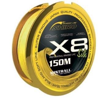 Mistrall splétaná šňůra shiro silk braided line x8 fluo 150 m - průměr 0,08 mm / nosnost 4-průměr 0,08 mm / nosnost 4,9 kg