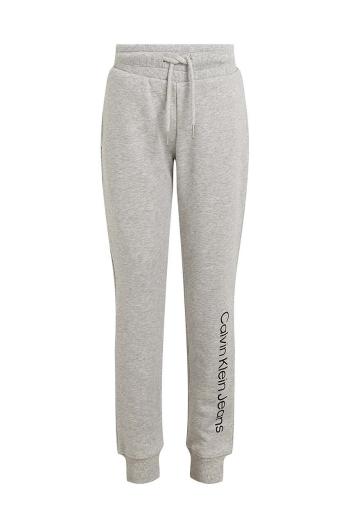 Dětské bavlněné tepláky Calvin Klein Jeans REGULAR JOGGER šedá barva, s potiskem, IU0IU00604