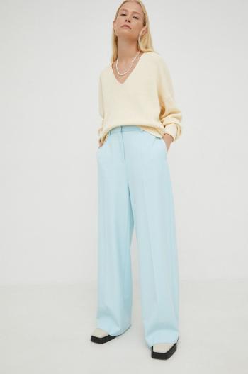 Kalhoty Samsoe Samsoe dámské, tyrkysová barva, široké, high waist