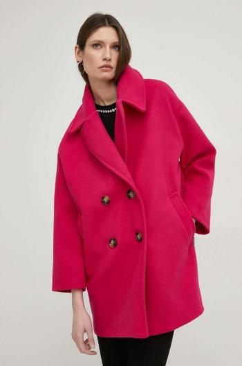 Kabát s vlnou Answear Lab růžová barva, přechodný, dvouřadový