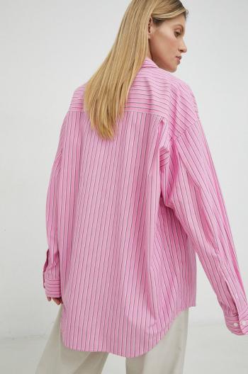 Bavlněné tričko Samsoe Samsoe růžová barva, relaxed, s klasickým límcem
