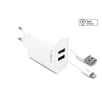 FIXED Smart Rapid Charge 15W s 2xUSB výstupem a USB/Lightning kabelem 1m MFI certifikace bílá (FIXC15-2UL-WH)