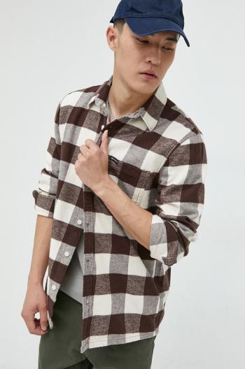 Bavlněné tričko Hollister Co. hnědá barva, regular, s klasickým límcem