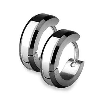 Šperky4U Ocelové náušnice - kroužky s černými okraji - OPN1270-K