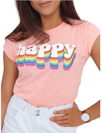 Růžové dámské tričko s barevným nápisem happy vel. XL