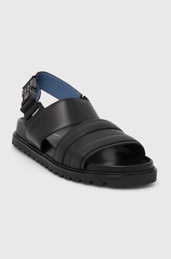 Kožené sandály Tommy Hilfiger ELEVATED TH BUCKLE LTH SANDAL pánské, černá barva, FM0FM05007