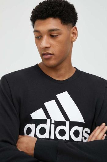 Bavlněná mikina adidas pánská, černá barva, s potiskem