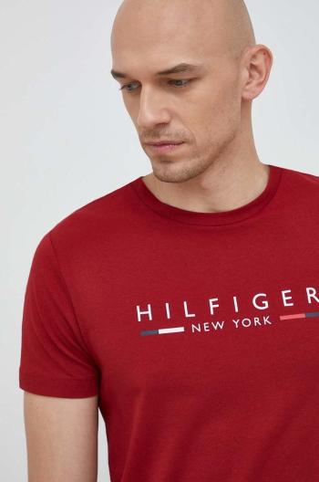 Bavlněné tričko Tommy Hilfiger červená barva, s potiskem