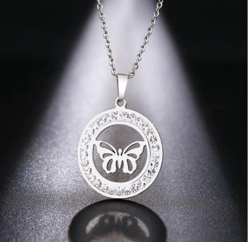 Ziskoun Dámský náhrdelník s přívěskem motýla z chirurgické oceli a zirkony PN186 Barva: Stříbrná