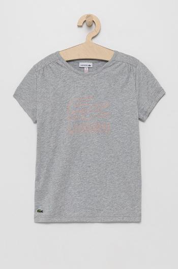 Dětské bavlněné tričko Lacoste šedá barva