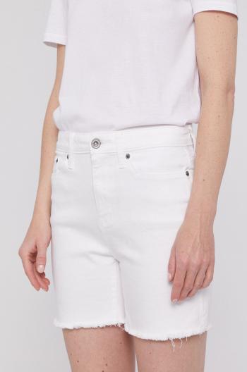 Džínové šortky Dkny dámské, bílá barva, hladké, high waist
