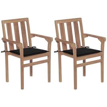 Zahradní židle 2 ks černé podušky masivní teakové dřevo, 3062215 (3062215)