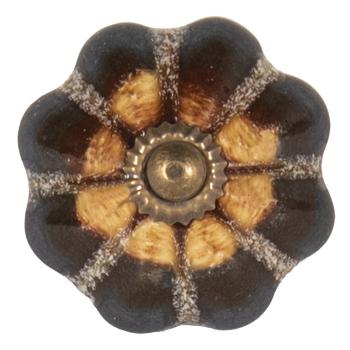 Černo-hnědá keramická úchytka květina s mramorováním - Ø 4 cm 65023