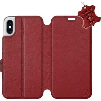 Flip pouzdro na mobil Apple iPhone XS - Tmavě červené - kožené -   Dark Red Leather (5903226516056)