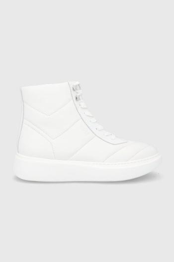 Kožené boty Boss bílá barva, na plochém podpatku