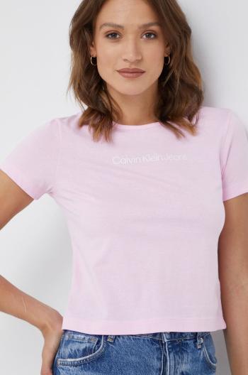 Bavlněné tričko Calvin Klein Jeans růžová barva