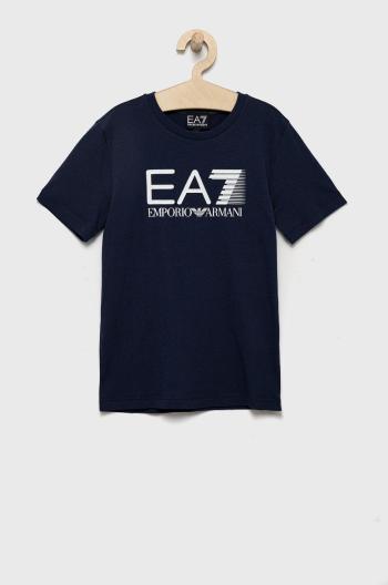 Bavlněné tričko EA7 Emporio Armani tmavomodrá barva, s potiskem