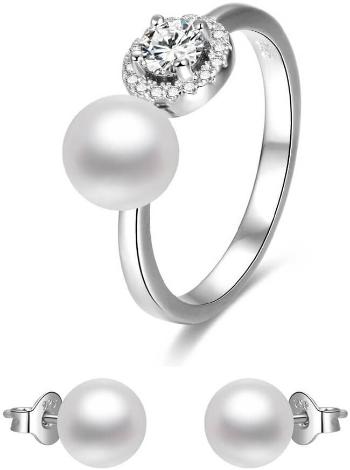 Beneto Zvýhodněná sada perlových šperků Beneto (náušnice, prsten velikost S)