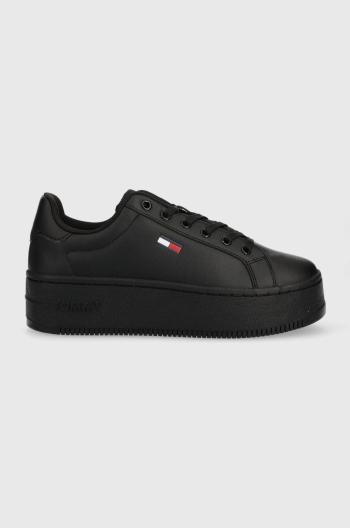 Kožené sneakers boty Tommy Jeans Tommy Jeans Flatform Ess černá barva