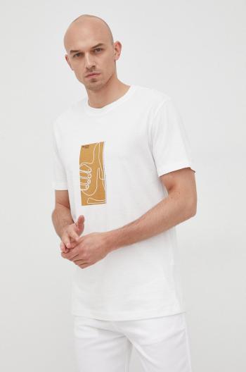 Bavlněné tričko Selected Homme bílá barva, s potiskem