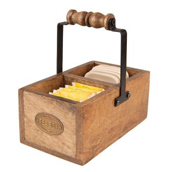 Hnědý dřevěný box na čajové sáčky s miskami Tea Box - 17*10*17 cm 6H2175