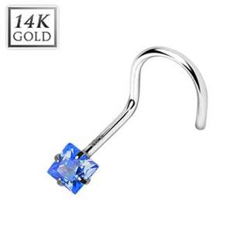 Šperky4U Zlatý piercing do nosu - čtvercový zirkon modrý, Au 585/1000 - ZL01114B-WG