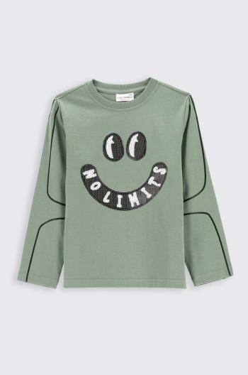 Dětská bavlněná košile s dlouhým rukávem Coccodrillo zelená barva, s aplikací