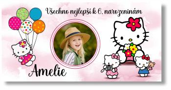 Narozeninový banner s fotkou - Hello Kitty Rozměr banner: 130 x 260 cm