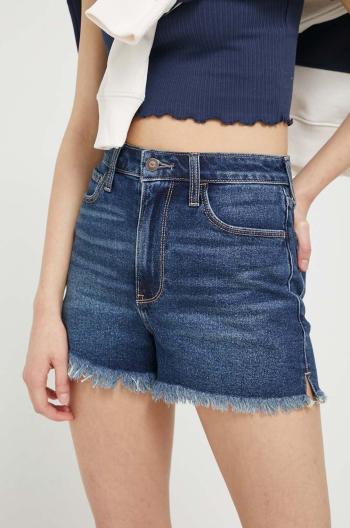 Džínové šortky Hollister Co. dámské, tmavomodrá barva, hladké, high waist