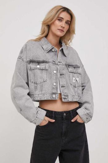 Džínová bunda Calvin Klein Jeans dámská, šedá barva, přechodná, oversize, J20J222467