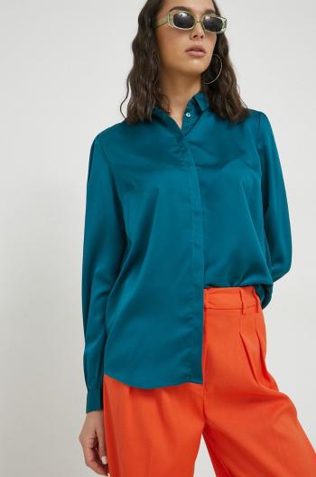 Košile Vila VIELLETTE dámská, tyrkysová barva, regular, s klasickým límcem