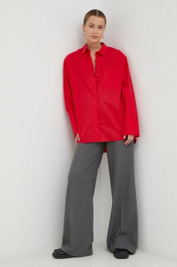 Bavlněné tričko Birgitte Herskind červená barva, relaxed, s klasickým límcem