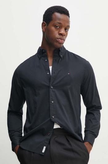 Bavlněná košile Tommy Hilfiger černá barva, regular, s límečkem button-down, MW0MW25035