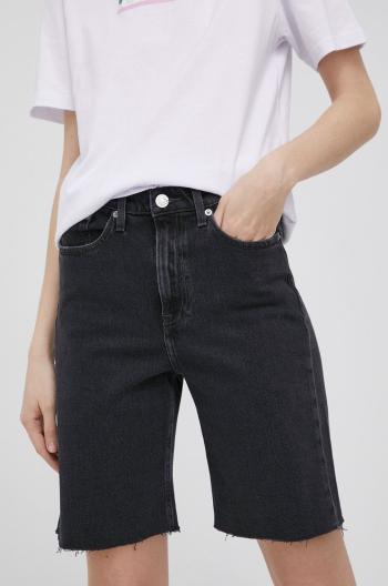 Džínové šortky Tommy Jeans Harper Bf0183 dámské, černá barva, hladké, high waist