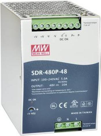 Síťový zdroj na DIN lištu Mean Well SDR-480P-24, 1 x, 24 V/DC, 20 A, 480 W