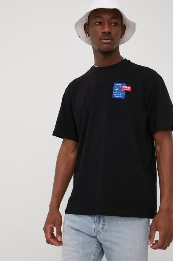 Bavlněné tričko Fila černá barva, s aplikací