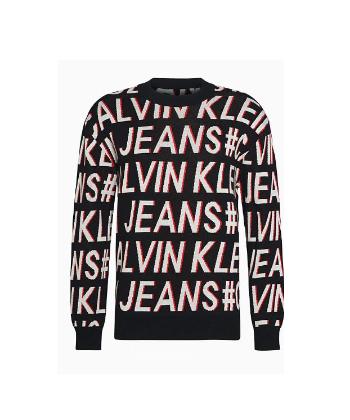 Calvin Klein Calvin Klein pánský černý svetr LOGO AOP FASHION SWEATER