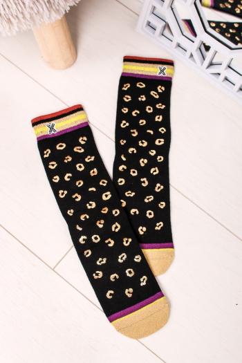 Dámské černo-zlaté leopardí ponožky Shirley