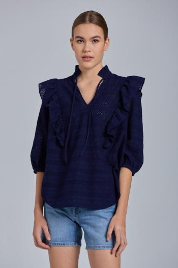 TOP GANT D2. BRODERIE ANGLAISE TOP modrá 46