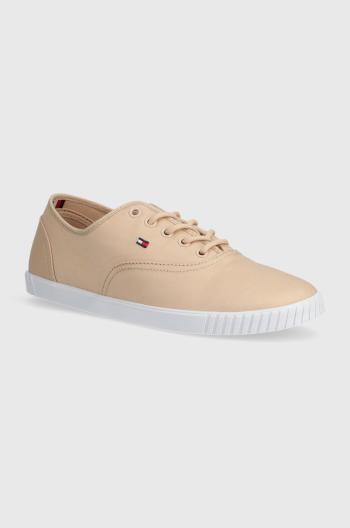 Tenisky Tommy Hilfiger CANVAS LACE UP SNEAKER dámské, béžová barva, FW0FW07805