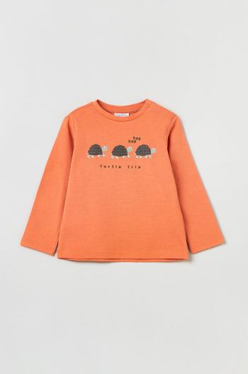 Dětská bavlněná košile s dlouhým rukávem OVS oranžová barva, s potiskem