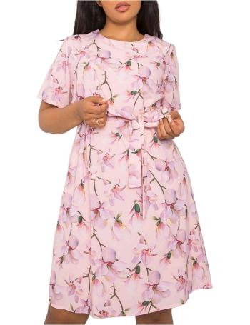 Světle růžové květinové šaty s páskem vel. 46